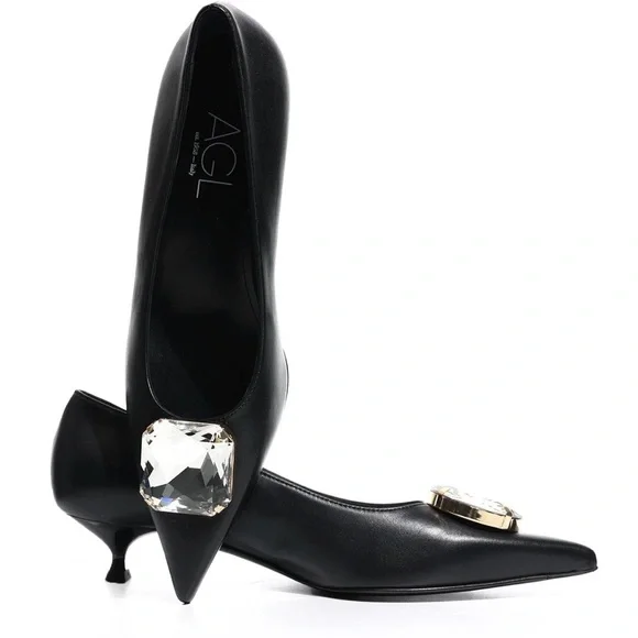 AGL Black Kitten Heel Pumps with Crystal Embellishment size EU 36 NWT - Picture 1 of 3